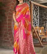 Pink woven banarasi saree with blouse