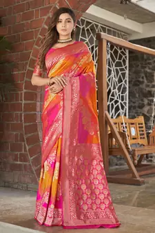 Pink woven banarasi saree with blouse