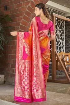 Pink woven banarasi saree with blouse