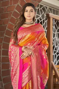 Pink woven banarasi saree with blouse