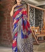 Blue woven banarasi saree with blouse