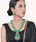 Golden oxidised green kundan polki Necklace Set with Earrings