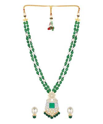 Golden oxidised green kundan polki Necklace Set with Earrings 2