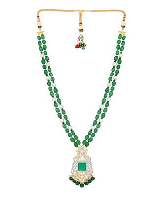 Golden oxidised green kundan polki Necklace Set with Earrings 3