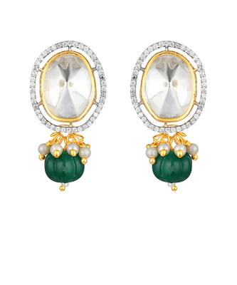 Golden oxidised green kundan polki Necklace Set with Earrings 4