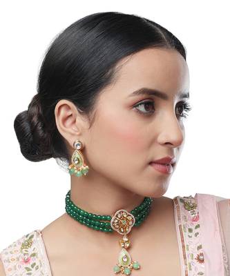 Multicolor brass kundan polki Necklace Set with Earrings 1