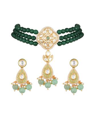 Multicolor brass kundan polki Necklace Set with Earrings 2