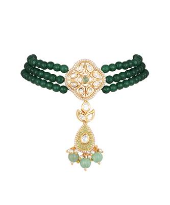 Multicolor brass kundan polki Necklace Set with Earrings 3