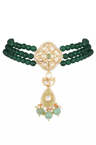 Multicolor brass kundan polki Necklace Set with Earrings