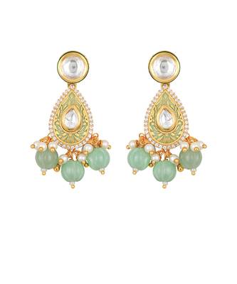 Multicolor brass kundan polki Necklace Set with Earrings 4
