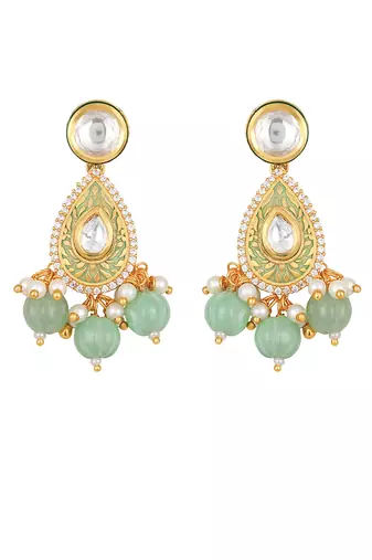 Multicolor brass kundan polki Necklace Set with Earrings