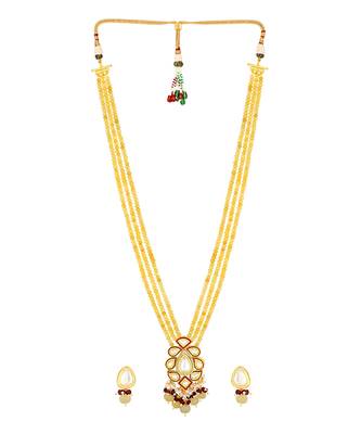 Golden yellow kundan polki Necklace Set with Earrings 2