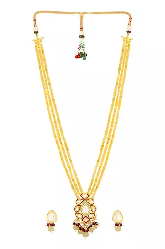 Golden yellow kundan polki Necklace Set with Earrings