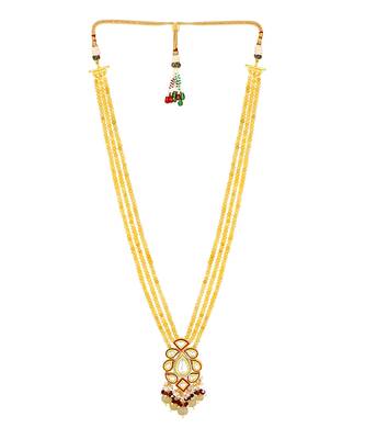 Golden yellow kundan polki Necklace Set with Earrings 3