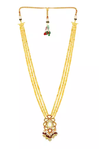 Golden yellow kundan polki Necklace Set with Earrings