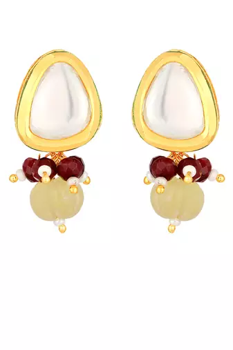 Golden yellow kundan polki Necklace Set with Earrings