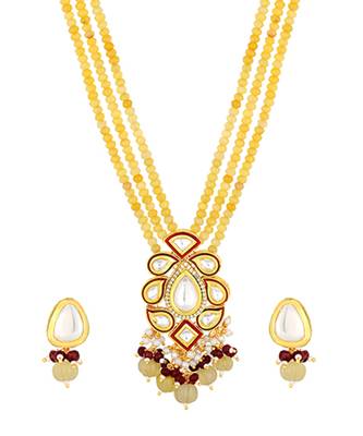 Golden yellow kundan polki Necklace Set with Earrings 5