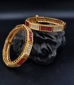  Traditional Pearl Studded Gold Plated Ruby Color Bangles for Women and Girls   BG_G22_R_550