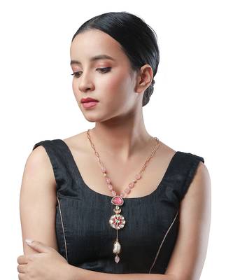 Gold  pink polished brasss Necklace 1