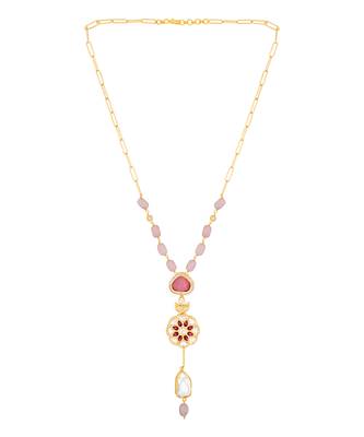 Gold  pink polished brasss Necklace 2