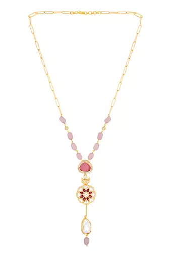 Gold  pink polished brasss Necklace