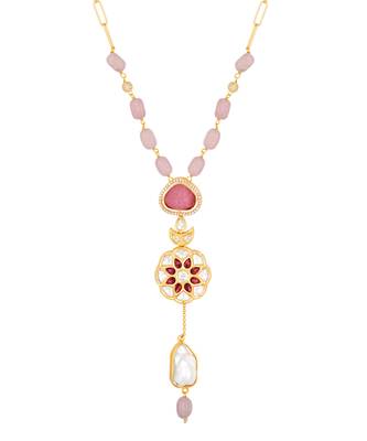 Gold  pink polished brasss Necklace 3