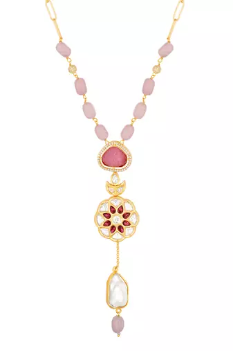 Gold  pink polished brasss Necklace