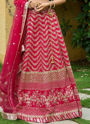  Maroon Zari Thread And Sequins Embroidered Silk Indian Wedding Lehenga Dress 5