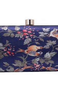 DARK BLUE WOMEN SILK SATIN FABRIC HAND CLUTCH CUM SLING BAG
