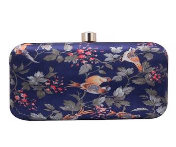 DARK BLUE WOMEN SILK SATIN FABRIC HAND CLUTCH CUM SLING BAG 1