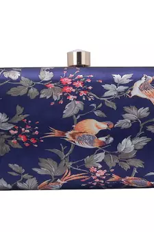 DARK BLUE WOMEN SILK SATIN FABRIC HAND CLUTCH CUM SLING BAG