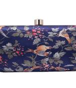 DARK BLUE WOMEN SILK SATIN FABRIC HAND CLUTCH CUM SLING BAG