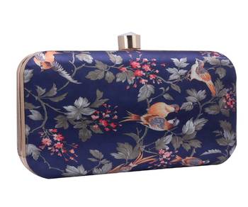 DARK BLUE WOMEN SILK SATIN FABRIC HAND CLUTCH CUM SLING BAG 2