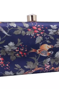 DARK BLUE WOMEN SILK SATIN FABRIC HAND CLUTCH CUM SLING BAG