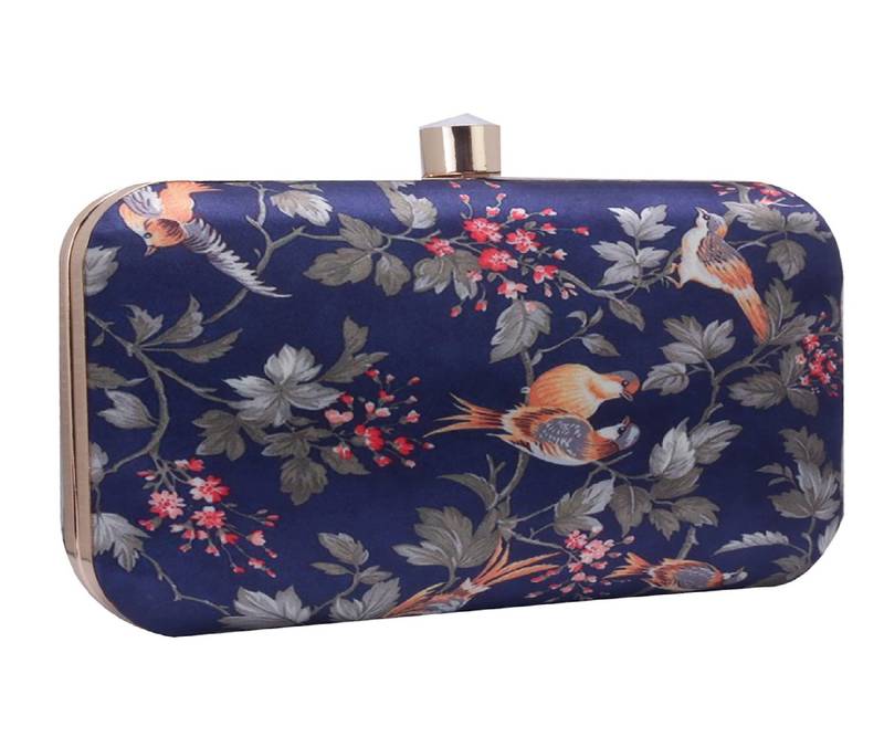 DARK BLUE WOMEN SILK SATIN FABRIC HAND CLUTCH CUM SLING BAG