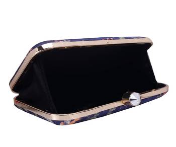 DARK BLUE WOMEN SILK SATIN FABRIC HAND CLUTCH CUM SLING BAG 3