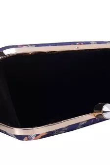 DARK BLUE WOMEN SILK SATIN FABRIC HAND CLUTCH CUM SLING BAG