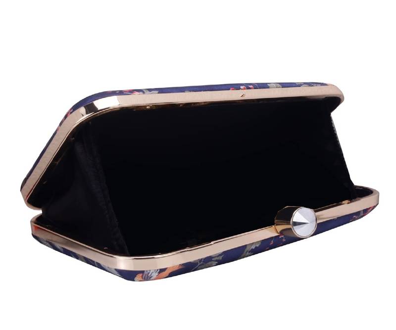 DARK BLUE WOMEN SILK SATIN FABRIC HAND CLUTCH CUM SLING BAG
