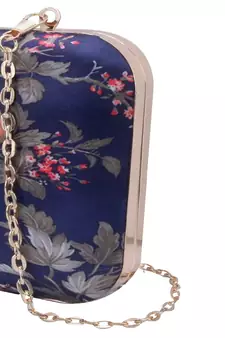 DARK BLUE WOMEN SILK SATIN FABRIC HAND CLUTCH CUM SLING BAG