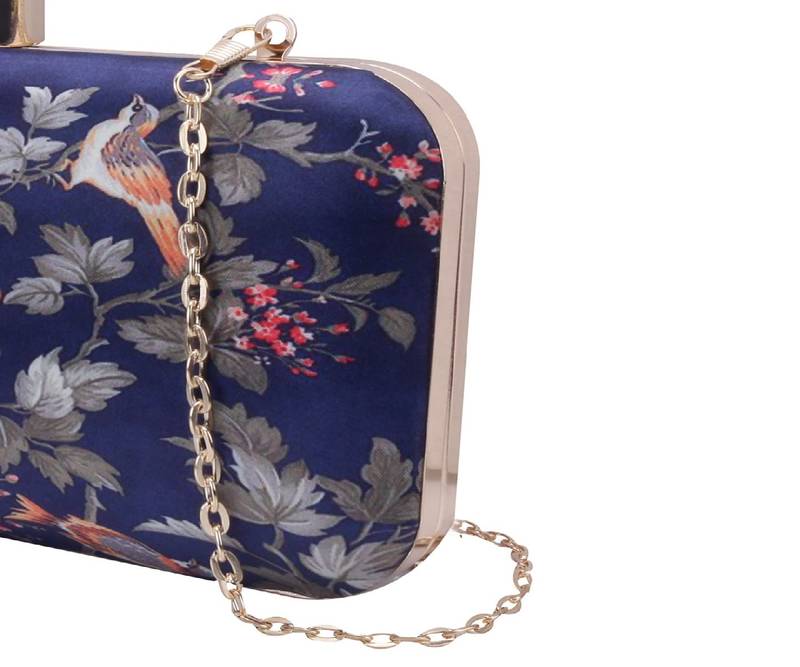 DARK BLUE WOMEN SILK SATIN FABRIC HAND CLUTCH CUM SLING BAG