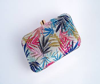 WHITE WITH  MULTI COLOR EMBROIDERY WOMEN SILK SATIN FABRIC HAND CLUTCH CUM SLING BAG 1