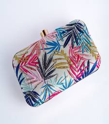 WHITE WITH  MULTI COLOR EMBROIDERY WOMEN SILK SATIN FABRIC HAND CLUTCH CUM SLING BAG