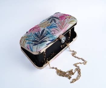 WHITE WITH  MULTI COLOR EMBROIDERY WOMEN SILK SATIN FABRIC HAND CLUTCH CUM SLING BAG 4