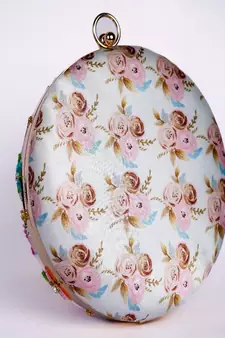 WHITE WITH MULTI COLOR WOMEN HANDLOOM ROUND FABRIC HAND CLUTCH CUM SLING BAG
