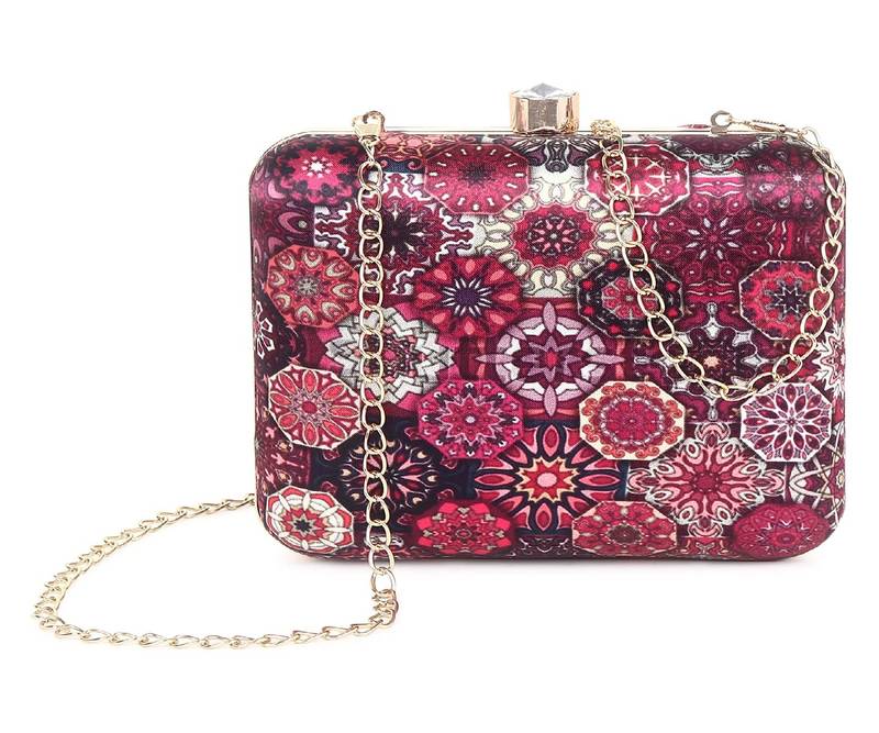 DARK PINK WOMEN SILK SATIN FABRIC HAND CLUTCH CUM SLING BAG