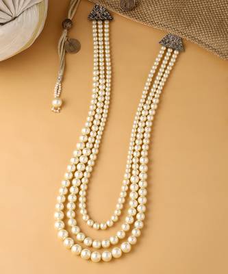 White Pearl Beaded Necklace For Men 1