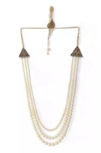 White Pearl Beaded Necklace For Men