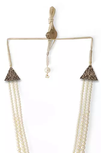 White Pearl Beaded Necklace For Men