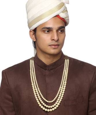 White Pearl Beaded Necklace For Men 4