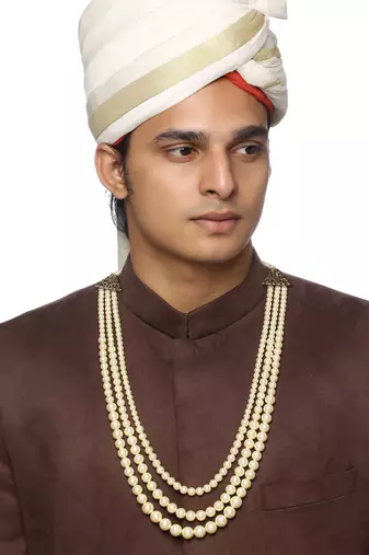White Pearl Beaded Necklace For Men